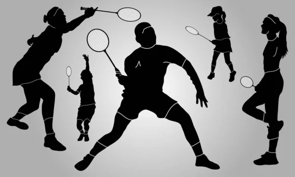 Badmintonspieler Vektor Flache Silhouette Kollektion — Stockvektor