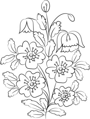 El çizimi basit çiçek açan elma ağacı ana hatları