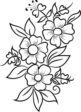 El çizimi basit çiçek açan elma ağacı ana hatları