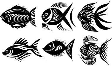Balık koleksiyonu siluet vektör modu tasarımı 