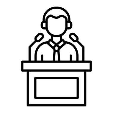 Konferans vektör simgesine basın. Yazdırma, mobil ve web uygulamaları için kullanılabilir.