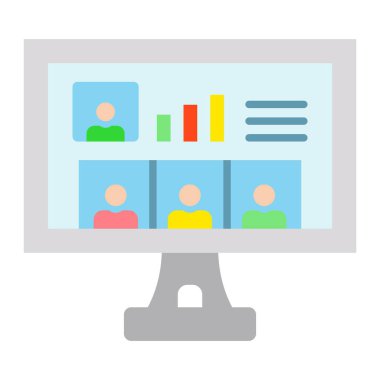 Çevrimiçi Buluşma vektör simgesi. Yazdırma, mobil ve web uygulamaları için kullanılabilir.