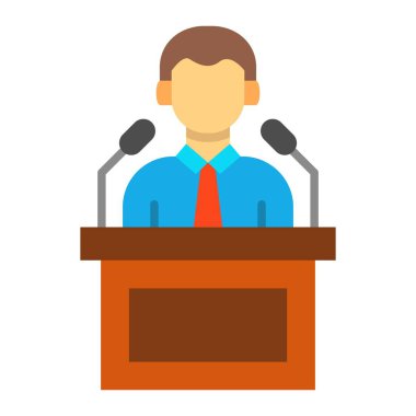 Konferans vektör simgesine basın. Yazdırma, mobil ve web uygulamaları için kullanılabilir.