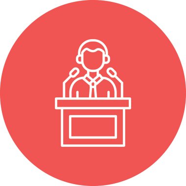 Konferans vektör simgesine basın. Yazdırma, mobil ve web uygulamaları için kullanılabilir.