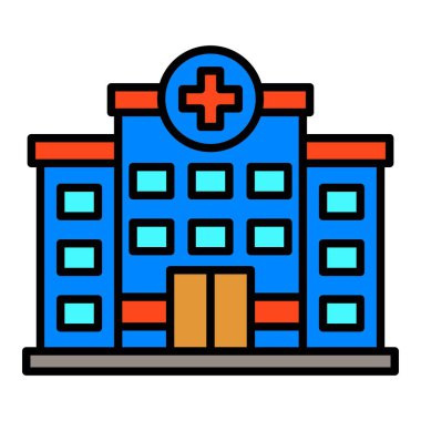 Hastane vektör ikonu. Yazdırma, mobil ve web uygulamaları için kullanılabilir.