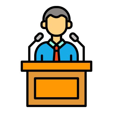 Konferans vektör simgesine basın. Yazdırma, mobil ve web uygulamaları için kullanılabilir.