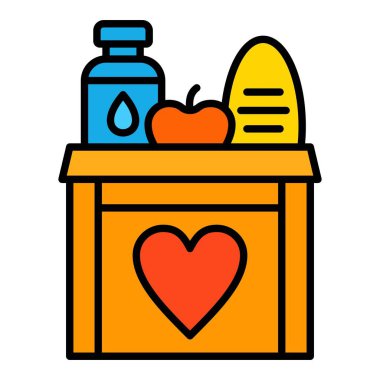 Yiyecek bağışı vektör ikonu. Yazdırma, mobil ve web uygulamaları için kullanılabilir.