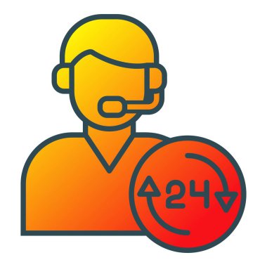 24 Saat Destek Vektör simgesi. Yazdırma, mobil ve web uygulamaları için kullanılabilir.