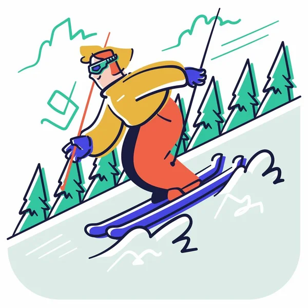 Esquiador Hombre Esquiando Pista Esquí Una Estación Esquí Ilustración Vectorial —  Fotos de Stock