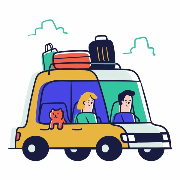 Ilustração Vetorial Pessoas Com Cão Cão Viajam Carro — Fotografia de Stock