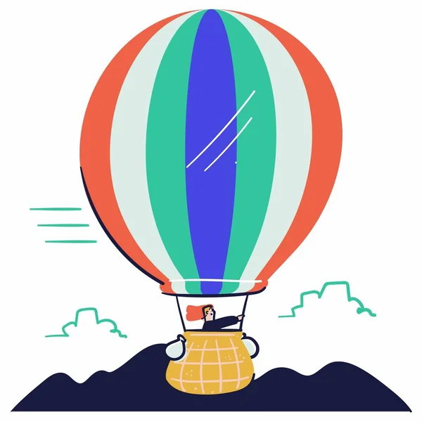Hot Balloon Flying Flat Color Vector Illustration — Stock Photo, Image