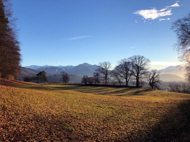 Avusturya dağlarında kış güneşi, mavi gökyüzü