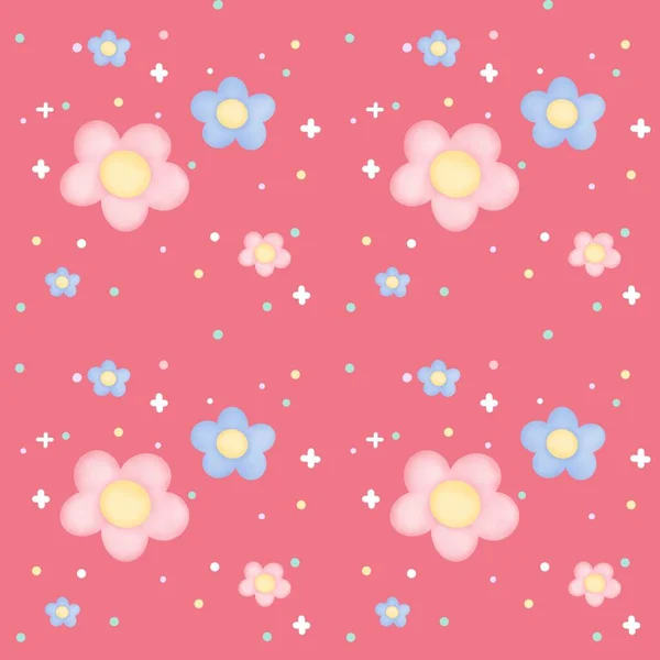 Patrón Sin Costuras Con Flores Estrellas Color Rosa — Foto de Stock