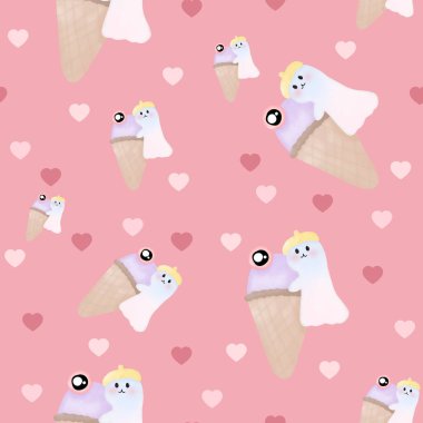 Tatlı çizgi film hayaleti dondurması kusursuz desen