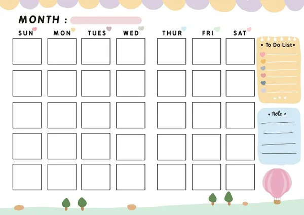 planner template for weekly planner with cute cartoon background.