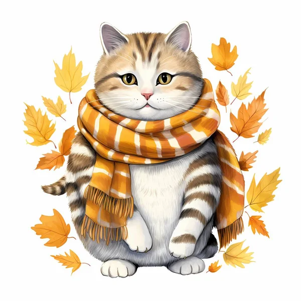 Милая Кошка Осенних Листьях Векторная Иллюстрация — стоковое фото