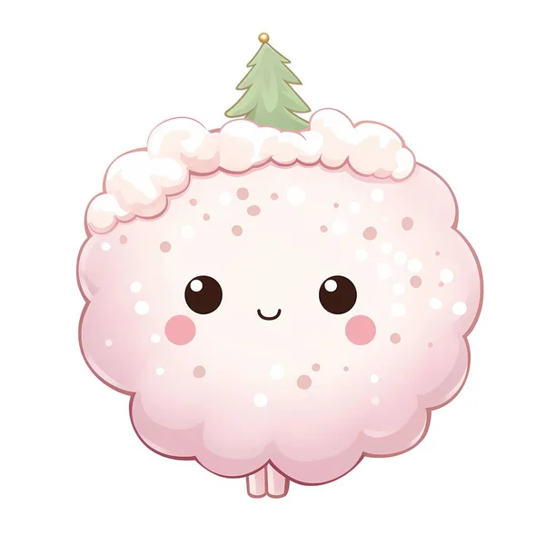 Cute Christmas Tree Pink Cloud Vector Illustration — Stock Photo, Image