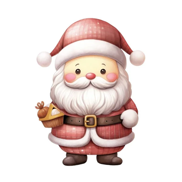 Niedlicher Cartoon Weihnachtsmann Mit Rotem Hut Weihnachts Und Neujahrskonzept — Stockfoto