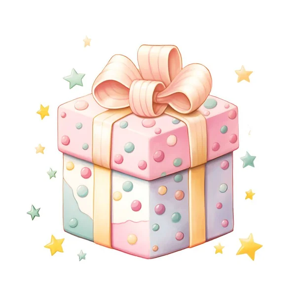 Gift Box Colorful Stars Confetti White Background — Stock Photo, Image