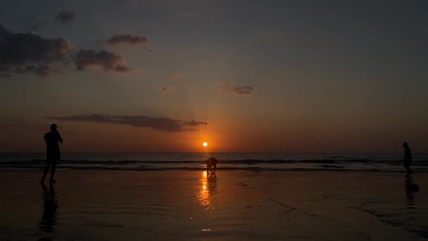 Σιλουέτα Ενός Άνδρα Στο Ηλιοβασίλεμα Θέα Στην Παραλία Kho Lak — Αρχείο Βίντεο