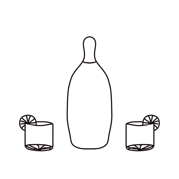Illust Simple Negro Sobre Blanco Botella Vasos —  Fotos de Stock