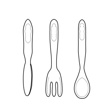 Siyah beyaz, illüstrasyon, çatal kaşık bıçağı.