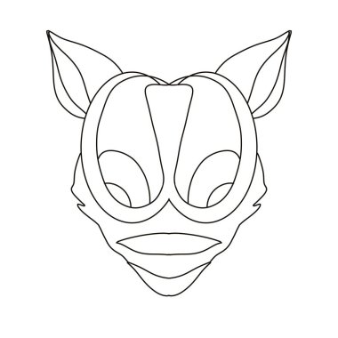 Resim, resim ve taslak tarzı, beyaz arka planda, canavar yüzü, çizgi film, figürlü bir sembolün parçası.