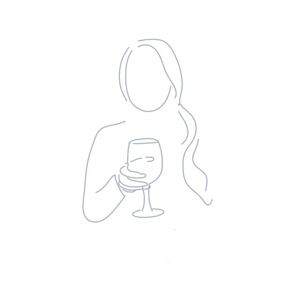シンプルな線 白い背景に黒い女性のスケッチ シンボル イラスト 輪郭の様式 ガラスが付いている女性 — ストック写真