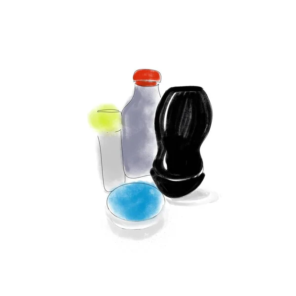 Illustration Hausrat Für Bäder Flaschen Sahne Einfaches Bild — Stockfoto