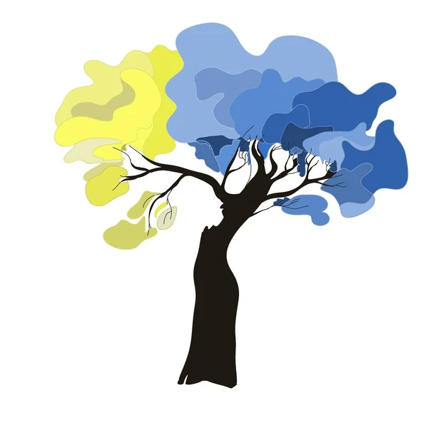 Rysunek Wektor Drzewo Białym Tle Tapeta Baśniowe Drzewo Ukraińskich Kolorach — Zdjęcie stockowe