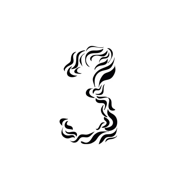 白色上的黑色 图形风格的数字 黑色数字 纹身风格 标志或设计元素 第三号 — 图库照片
