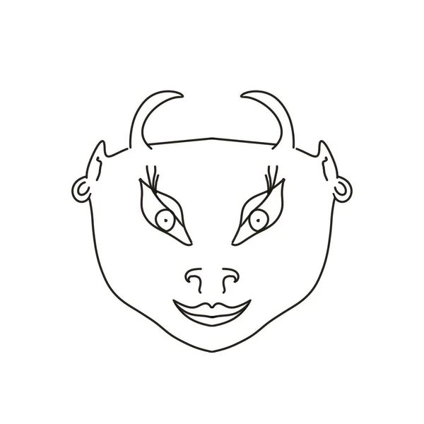 イラスト 白の黒 角のある白い背景の漫画モンスターガールの顔 — ストック写真