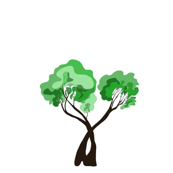 Ilustracja Drzewa Białym Tle Zielone Liście Szkic Ikona Wygaszacz Ekranu — Zdjęcie stockowe