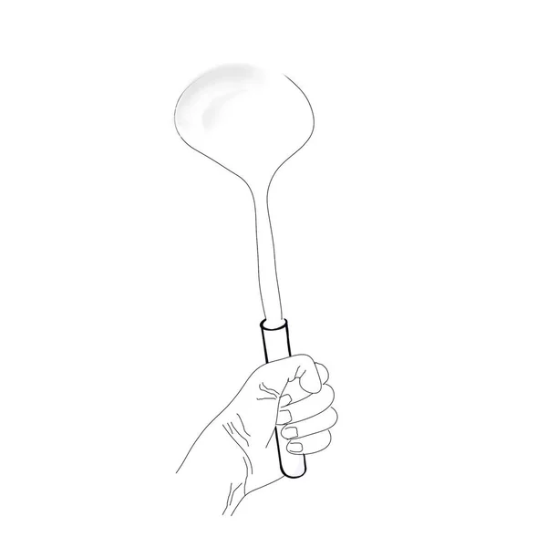 Ilustração Preto Sobre Fundo Branco Desenho Mão Com Utensílios Cozinha — Fotografia de Stock