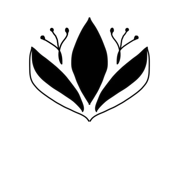 Ilustracja Czarno Biały Rysunek Białym Tle Liść Znak Kwiatu Element — Zdjęcie stockowe