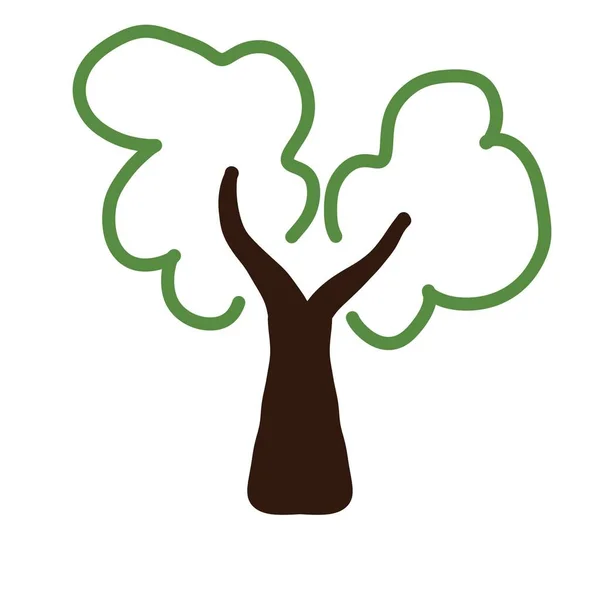 Simples Desenho Uma Árvore Com Uma Coroa Verde Sobre Fundo — Fotografia de Stock