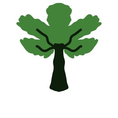 Beyaz arka planda yeşil bir ağacın basit bir çizimi. Simge, deko