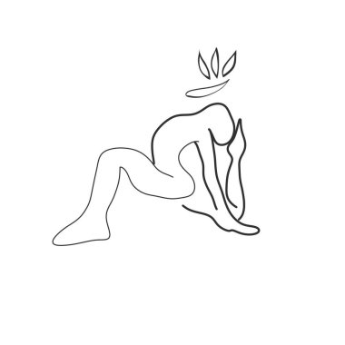 Jimnastikçi, siyah çizgiler, beyaz arkaplanda siluet, soyutlama, sanat, çizim, yoga