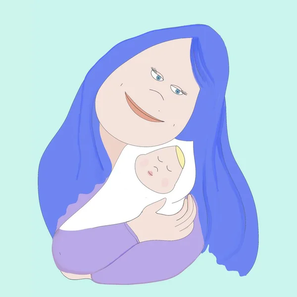 Μητρότητα Μια Απλή Ζωγραφιά Μιας Μητέρας Ένα Παιδί Ένα Σκίτσο — Φωτογραφία Αρχείου
