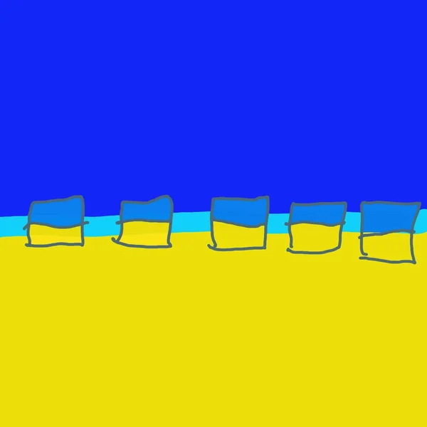 Kinderzeichnung Blau Gelber Hintergrund — Stockfoto