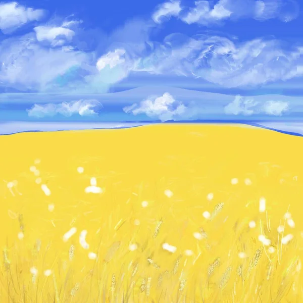 Ilustrace Pšeničné Pole Modrá Obloha Tapety Ukrajinština — Stock fotografie