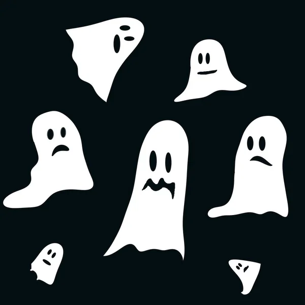Ilustración Dibujos Animados Halloween Fantasmas Sobre Fondo Negro —  Fotos de Stock