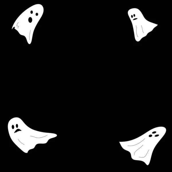 Ilustración Dibujos Animados Halloween Fantasmas Sobre Fondo Negro —  Fotos de Stock