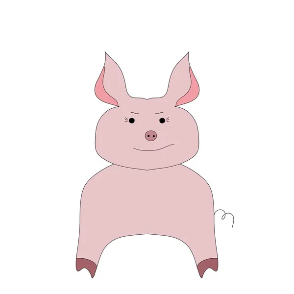 卡通片 一只粉红猪在白色背景上的简单图画 一个简单的图标 — 图库照片