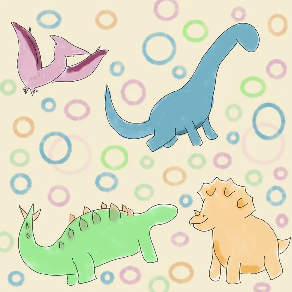 Ilustrace Dinosaura Béžovém Pozadí Kreslené Filmy Tisk Pro Děti — Stock fotografie