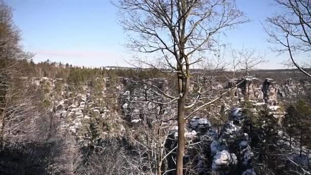 Bastei Terkenal Dalam Saxony Ditutupi Dengan Salju Saxon Swiss Januari — Stok Video