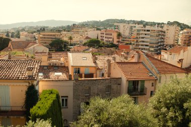 Cannes havadan panoramik görüntü. Cannes, Fransa 'da Cote dAzur eyaletinde yer alan bir şehirdir..