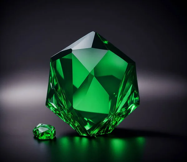 Diamante Verde Sobre Fundo Preto — Fotografia de Stock