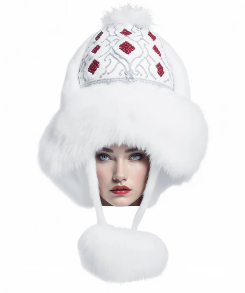 Nagy Fehér Snow Maiden Kalap Próbababán — Stock Fotó