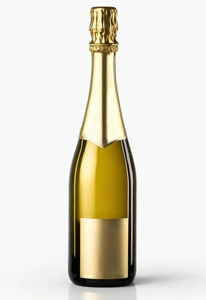 Goldene Champagnerflasche Auf Weißem Hintergrund — Stockfoto